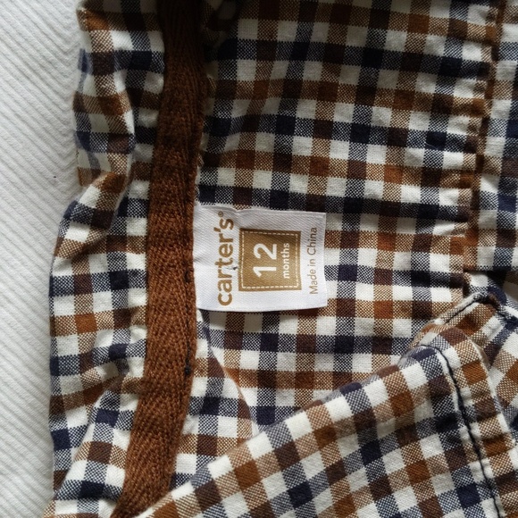 carter's cotton gingham collared button down shirt 12 months baby boy - Picture 3 of 4